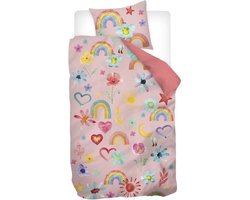 Snoozing Pink Rainbow - Flanel - Dekbedovertrek - Eenpersoons - 140x200/220 cm - Roze