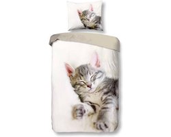 Snoozing Snooze - Flanel - Dekbedovertrek - Eenpersoons - 140x200/220 cm + 1 kussensloop 60x70 cm - Off white