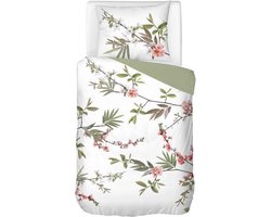 Snoozing Spring Branch - Flanel - Dekbedovertrek - Eenpersoons - 140x200/220 cm + 1 kussensloop 60x70 cm - Groen
