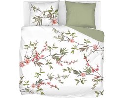 Snoozing Spring Branch - Flanel - Dekbedovertrek - Tweepersoons - 200x200/220 cm + 2 kussenslopen 60x70 cm - Groen