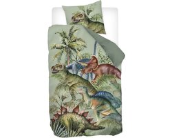 Snoozing Stegosaurus - Flanel - Dekbedovertrek - Eenpersoons - 140x200/220 cm - Groen