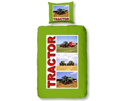 Snoozing Tractor - Flanel - Dekbedovertrek - Eenpersoons - 140x200/220 cm + 1 kussensloop 60x70 cm - Groen