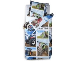 Snoozing Tractor - Flanel - Dekbedovertrek - Eenpersoons - 140x200/220 cm + 1 kussensloop 60x70 cm - Multi kleur