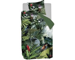 Snoozing Tropical Birds - Flanel - Dekbedovertrek - Eenpersoons - 140x200/220 cm + 1 kussensloop 60x70 cm - Groen