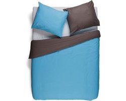 Snoozing Two Tone - Flanel - Dekbedovertrek - Lits-jumeaux - 270x200/220 cm + 2 kussenslopen 60x70 cm - Turquoise/Bruin
