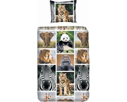 Snoozing Wildlife - Flanel - Dekbedovertrek - Eenpersoons - 140x200/220 cm + 1 kussensloop 60x70 cm - Multi kleur