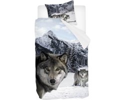 Snoozing Wolf - Flanel - Dekbedovertrek - Eenpersoons - 140x200/220 cm - Multi kleur