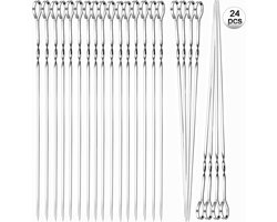SNQ 24 stuks grillspiesen van roestvrij staal- 30 cm- herbruikbare grill-kabob spiesstokken- vleesspiesen- metalen spiesen voor barbecue- vlees- groenten- stokbrood voor barbecue