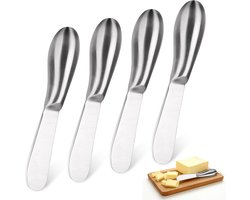 SNQ 4 stuks botermessen - klein - roestvrij staal, kaasmes, dessertmes, broodmes, tafelmes, jammes, keukengereedschap, bestek voor boter, kaas en gebakbereiding - 13,5 x 2,4 cm