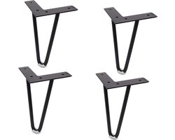 SNQ 4 stuks - Tafelpoten - Meubelpoten - Robuuste meubelpoten in haarspeldstijl - Met rubberen vloerbeschermers - Voor nachtkastjes, salontafels, bureaus, enz. - 12 cm / 4,72 inch - Zwart