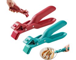 SNQ Anti-verbrandingsklemmen - 2 stuks - rood en groen - multifunctionele anti-verbrandingsklemmen voor kommen - nieuwe multifunctionele anti-verbrandingsklemmen voor kommen - keuken siliconen anti-verbrandingsklemmen met antislip - geschikt voor pot