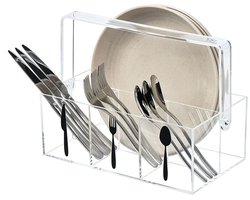 SNQ Bestekhouder - Bestekdoos - Bestekopbergdoos - Geschikt voor servetten, bestek, lepels, vorken en messen - Transparant