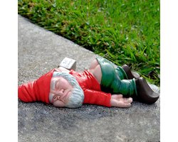 SNQ Creatief dronken tuinkabouter voor buiten, kabouter van hars, tuindecoratie, grappig tuinbeeld, decoratie voor terras, balkon, cadeaus voor tuin of binnen