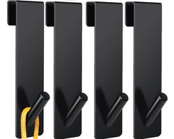 SNQ Douchehaken zonder boren- 4 stuks deurhaken voor douchewand- roestvrijstalen handdoekhaken om op te hangen- douchehaken met rubberen bescherming voor douchecabine- badkamer (17-8cm zwart)