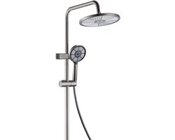 SNQ Douchekop - 10" - Grote Douchekop - Regendouche - Hoofddouche met Antikalksproeikop - Tuindouche - Hoge Druk - Waterbesparend - Zilver