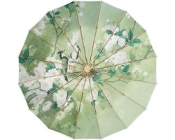 SNQ Drievoudige paraplu - Rubberen parasol - Parasol - UV-bescherming - Zonnig/regenachtig paraplu - Klassieke stijl - Zestien baleinen - Groen