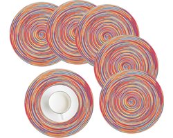 SNQ Geweven Placemats - 6 Stuks - 38cm - Wasbaar - Ronde Geweven Placemats - Antislip Placemats - Voor Eettafel, Woonkamer, Keuken, Camping - Rood