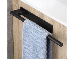 SNQ Handdoekhouder zonder boren, zwart, mat handdoekstang, badkamer roestvrij staal, badhanddoekhouder, zelfklevende handdoekhouder, één arm, 39 cm