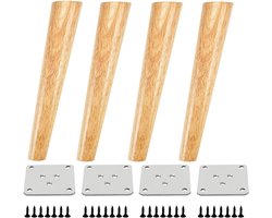 SNQ Houten meubelpoten - 20×5,7×3,8 cm - 4 stuks - Massief taps toelopend - Houten bankpoten - Vervangende meubelpoten - Kastpoten met montageplaat - Eiken