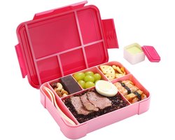 SNQ Kinderbroodtrommel met vakken, 1300 ml, BPA-vrij, Bento box, lunchbox, snackbox, lekvrij met 5 vakken, broodtrommel voor volwassenen, meisjes en jongens, magnetron/vaatwasmachinebestendig