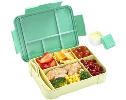 SNQ Kinderbroodtrommel met vakken, 1300 ml, BPA-vrij, Bento box, lunchbox, snackbox, lekvrij met 5 vakken, broodtrommel voor volwassenen, meisjes en jongens, magnetron/vaatwasmachinebestendig