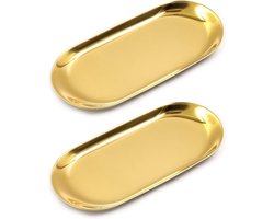 SNQ Klein Gouden Ovales Dienblad - Decoratieve Dessertschaal en Sieradenstandaard (18 x 8,5 cm) voor Thuisdecoratie