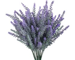 SNQ Kunstlavendelbloemen - Set van 4 - 38 cm lang - Kunststof - Kunstbloemen - UV-bescherming - Geschikt voor kantoor, tuin, balkon, woonkamer, buitendecoratie - Paars