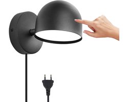 SNQ Led Wandlamp Met Stekker - 12W - Binnen - Dimbaar - 350° Rotatie Nachtlampje - 3000K Warm Wit Verstelbare Leeslamp Voor Woonkamer - Slaapkamer - Trap - Gang - Zwart