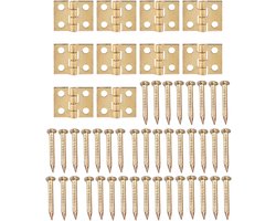 SNQ Mini Scharnieren - Poppenhuisaccessoires - 50 stuks - 1 × 0,8 cm - Met spijker - Deurscharnier - Kastscharnier - Messing - Meubelbeslag voor kisten, wijnkratten - Goud