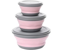 SNQ Opvouwbare kom, 3 stuks siliconen draagbare opvouwbare kom camping vershouddozen, ronde vershouddoos, opvouwbare fruitsaladekom voor kamperen, wandelen, keuken, school in de open lucht (rood)