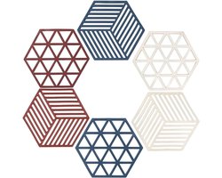 SNQ Pannenonderzetters - Siliconen onderzettermattenset voor warme borden- potten en pannen - Gemakkelijk op te hangen en op te bergen - Hittebestendig - Antislip - Vaatwasmachinebestendig - 6 stuks