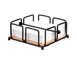 SNQ Papieren handdoekhouder - Tissuebox - Opbergrek voor papieren handdoeken - Servettenhouder - Servettenhouder met verzwaarde staaf - Eettafel met houten voet - Metaal - Geschikt voor bar, restaurant, buiten, barbecue, feestdispenser (zwart)