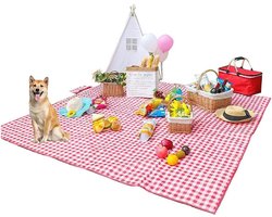 SNQ Picknickkleed - Extra Groot Kampeerkleed - Speelmat - Opvouwbaar - Waterdichte Zandmat - 2m x 2m - Ideaal voor Reizen, Wandelen, Muziekfestivals, Gazons - Rood Geruit