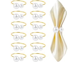 SNQ Servetringen - 12 Stuks - Servetgespen Met Parels - Servetringen Voor Tafeldecoratie - Bruiloft - Diner - Vakantie - Hotel - Dinerfeest - Eettafel - Tafelaccessoires