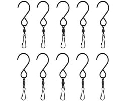 SNQ Spinning Windspelhaken, 10 stuks, draaibare haakclips, S-haken van roestvrij staal, voor het ophangen van windgongen, draaibare haken, clip voor windgong, hangplanten, feestdecoratie, tuinaccessoires
