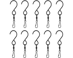SNQ Spinning Windspelhaken, 10 stuks, draaibare haakclips, S-haken van roestvrij staal, voor het ophangen van windgongen, draaibare haken, clip voor windgong, hangplanten, feestdecoratie, tuinaccessoires