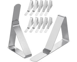 SNQ Tafelkleedklemmen - 12 stuks - Tafelklemmen van roestvrij staal - Voor thuis, restaurants, picknicks, feesten en eettafels - Voor tafels tot 4,5 cm dik - Driehoekige tafelkleedklemmen