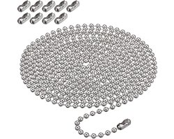 SNQ Vouwgordijn Ketting - Rolgordijn Ketting - Optrekgordijnketting - Gordijnketting - met 10 Clips Voor Rolkettingen - Duurzaam - Niet Gemakkelijk te Breken - Reserveketting Rolgordijn - 4.5mm - Voor Rol, Romeins, Jaloeziefittingen - Zilver - 3m