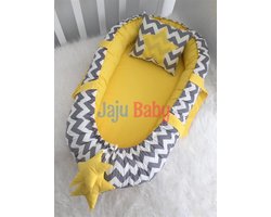 SNS Baby - Babynestje en Hoofdkussen - Organische Katoen - Antibacterieel Babynestje - Anti-Allergisch Babynestje - Grijze Zigzag - Orthopedisch - 74 x 40 cm