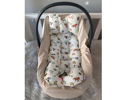 SNS Baby - Kinderwagen Kussen - Biologisch Katoen Kussen - Antibacterieel Baby Kussen - Anti-Allergisch Baby Kussen - Vos Patroon - 74 x 31 cm