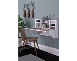 SNS Home - Draagbare Planktafel - Kardelen Tafel - Wandtafel - Inklapbaar - Wandbureau - Inklapbare Wandtafel - Keukentafel - Wandkast - Vouwtafel - Klaptafel - 90x50 cm - Wit