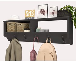 SNS Home - Kapstok - Industrieel Hout - Kapstok 5x3 Haken Wandkapstok - Wandmontage - Wandkapstok Hout Metaal - 120x37x22 Kapstok - Antraciet