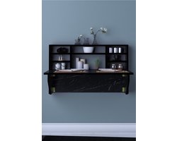 SNS Home - Kardelen Tafel - Draagbare Planktafel - Wandtafel - Inklapbaar - Wandbureau - Inklapbare Wandtafel - Keukentafel - Wandkast - Vouwtafel - Klaptafel - 90x50 cm - Zwart en Marmer