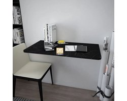 SNS Home - Ovaal Geslepen - Ovale Hoektafel - 72 x 45 Cm - Klaptafel - Wandtafel - Keukentafel - Balkontafel - Bureau - Zwart en Marmer