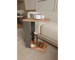 SNS Home, Wiel C Tafel, Banktafel, Bijzettafel, Nesttafel, Servicetafel - Grenen - Antraciet - 62 cm