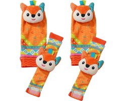 SnuffelSokjes Vosje - Baby Rammelaar - Rammelaar sokjes - Polsrammelaar - Baby speelgoed - Baby Knuffel - Pluche Knuffels - Baby Sokjes - Set van 4