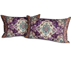Snycler Boho sierkussenslopen 30 x 50 cm, set van 2, Monaco-tapijt, Perzisch tapijt, dubbelzijdig patroon, katoen, zachte kussensloop, kussensloop voor bank en slaapbank, decoratief (paars)