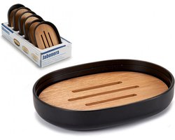 Soap dish Black Grey Brown Bamboo polypropylene 9,5 x 2,5 x 13 cm