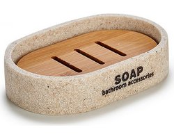 Soap dish Cream Resin Bamboo (8 x 2,5 x 12,5 cm)