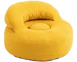 SoBuy 2-in-1 Relaxfauteuil met Voetenbankje – Verstelbare Rugleuning, Afneembare Hoes en Antislip – 110 × 125 × 65 cm – Geel – FST100-Y